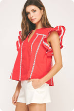 Lace Trim Flutter Top