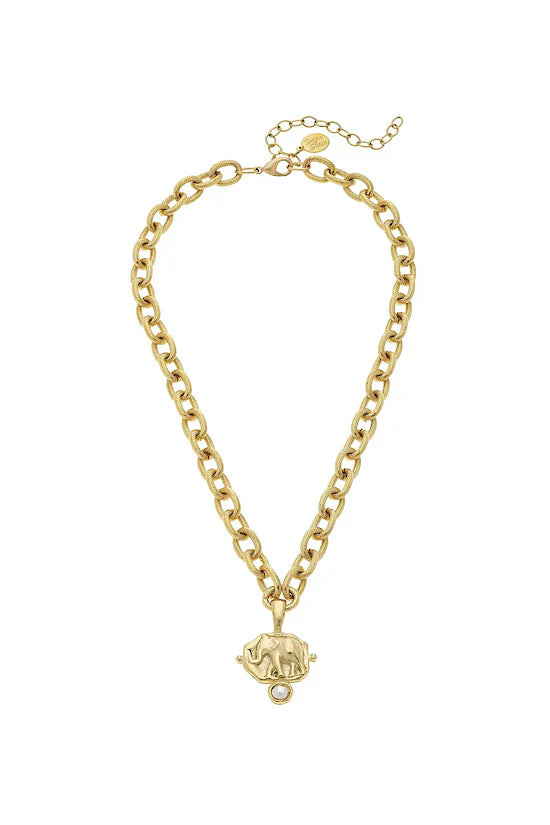 Susan Shaw - Gold Elephant and Pearl Pendant
