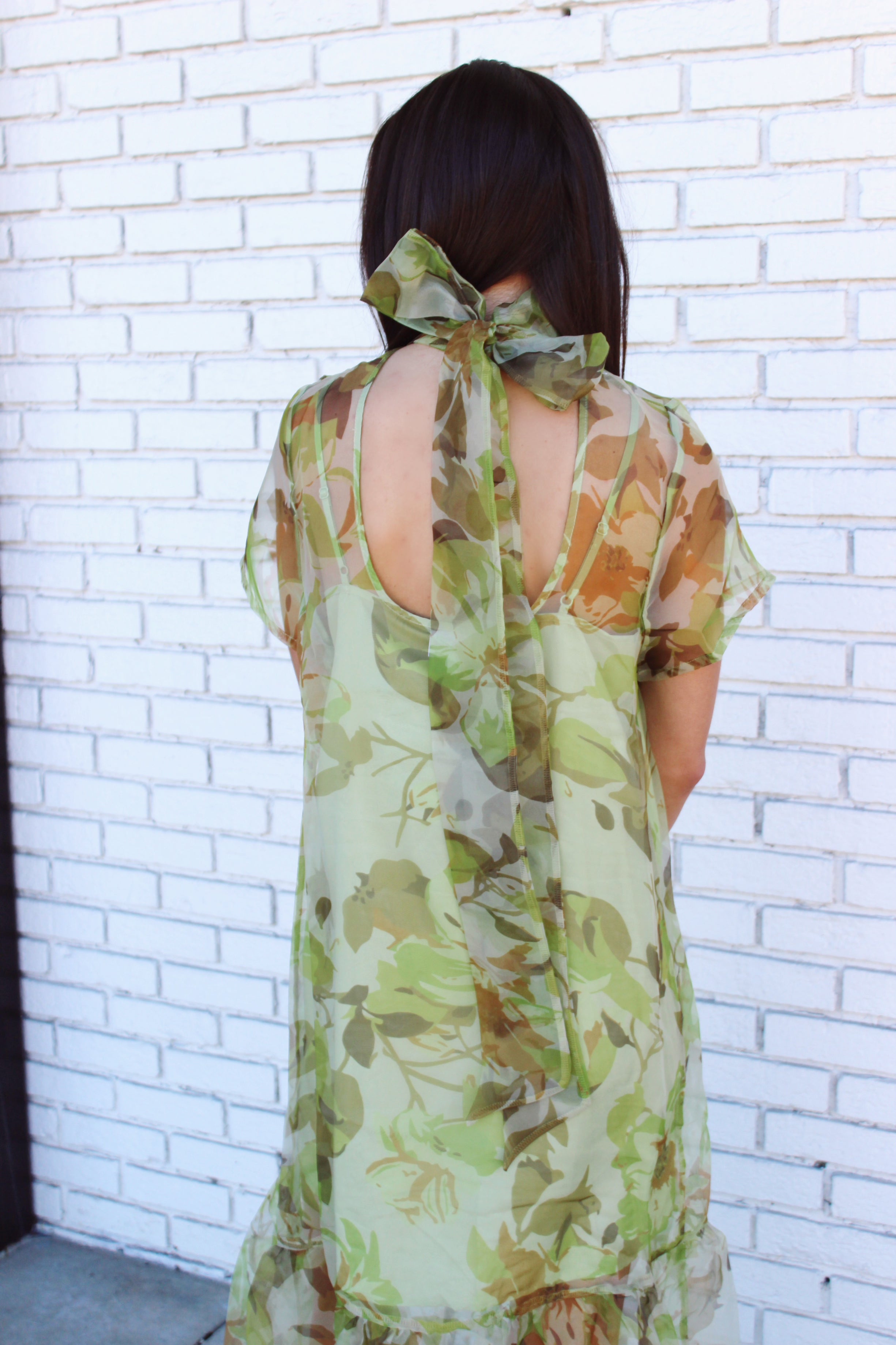 Willow Whisp Mesh Neck Tie Maxi Dress