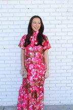 Rosewood Neck Tie Maxi Dress