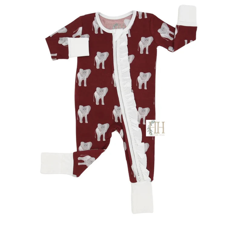 Girls Ruffle Elephant Zipper Romper