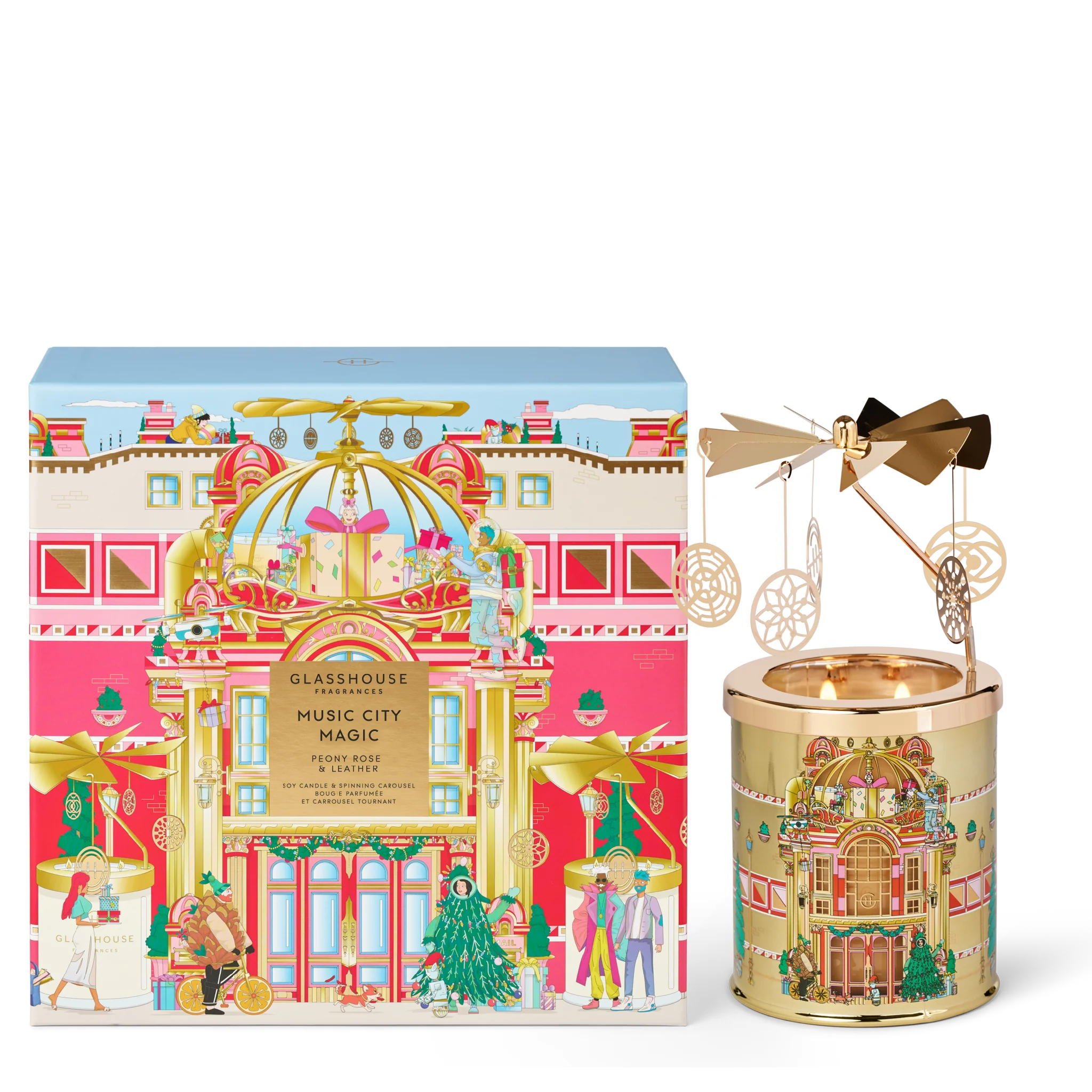 Glasshouse Holiday - Candle with Spinning Carousel Gift Set