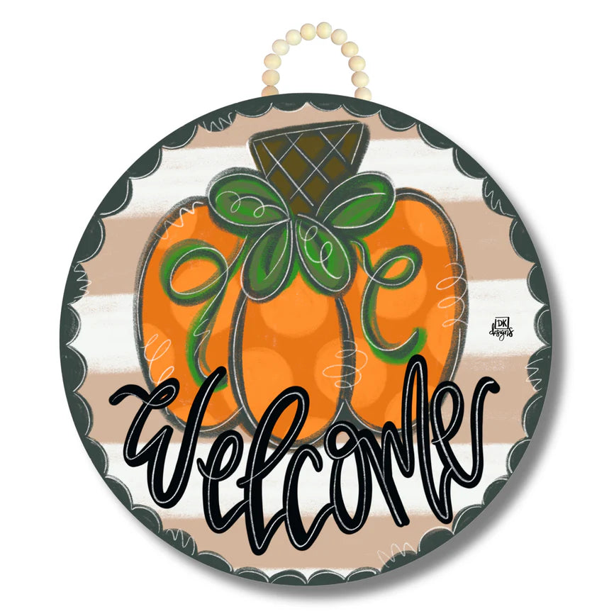 Tan Pumpkin Circle Welcome Door Hanger
