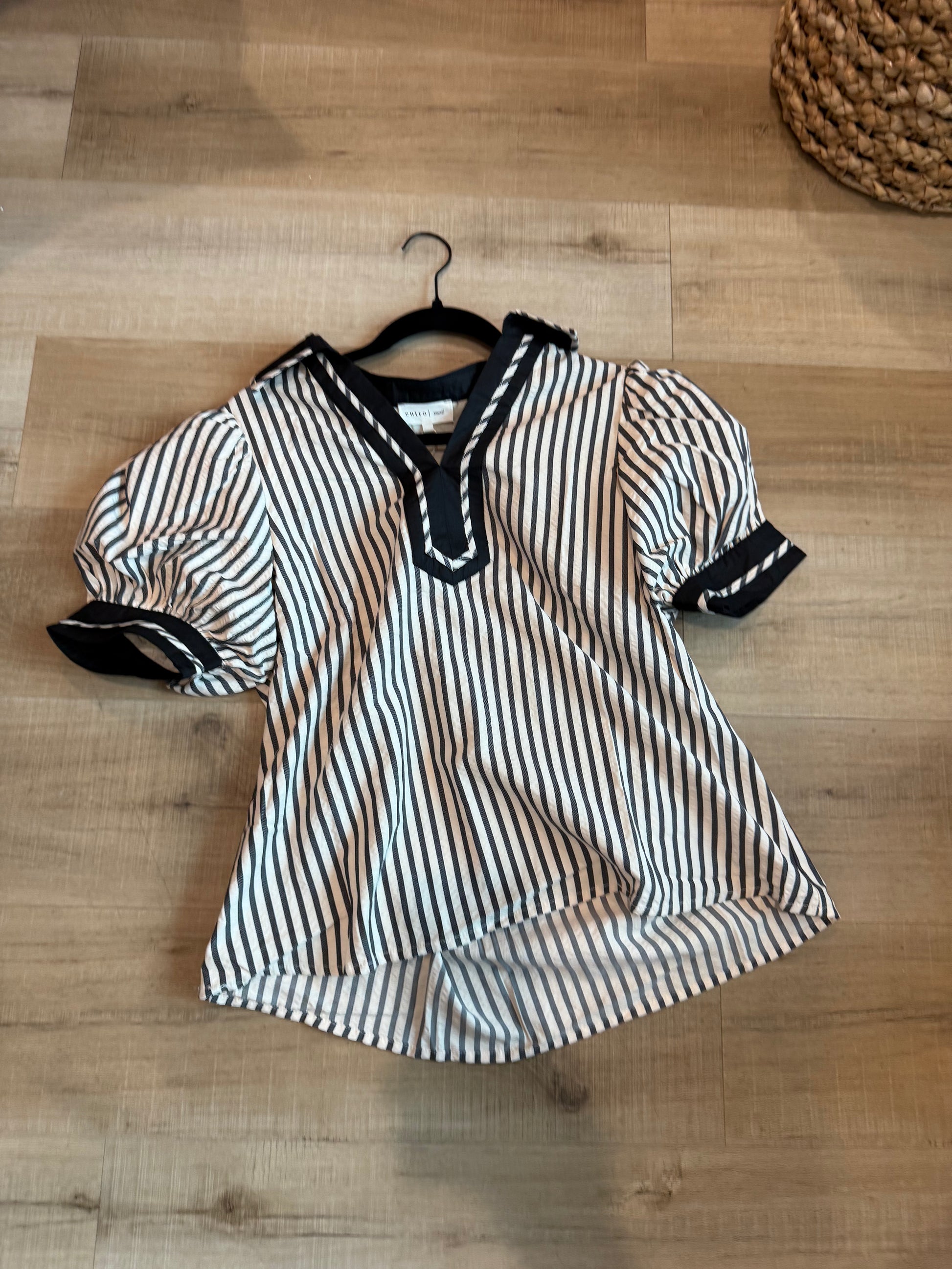 Black Striped Puff Sleeve Top