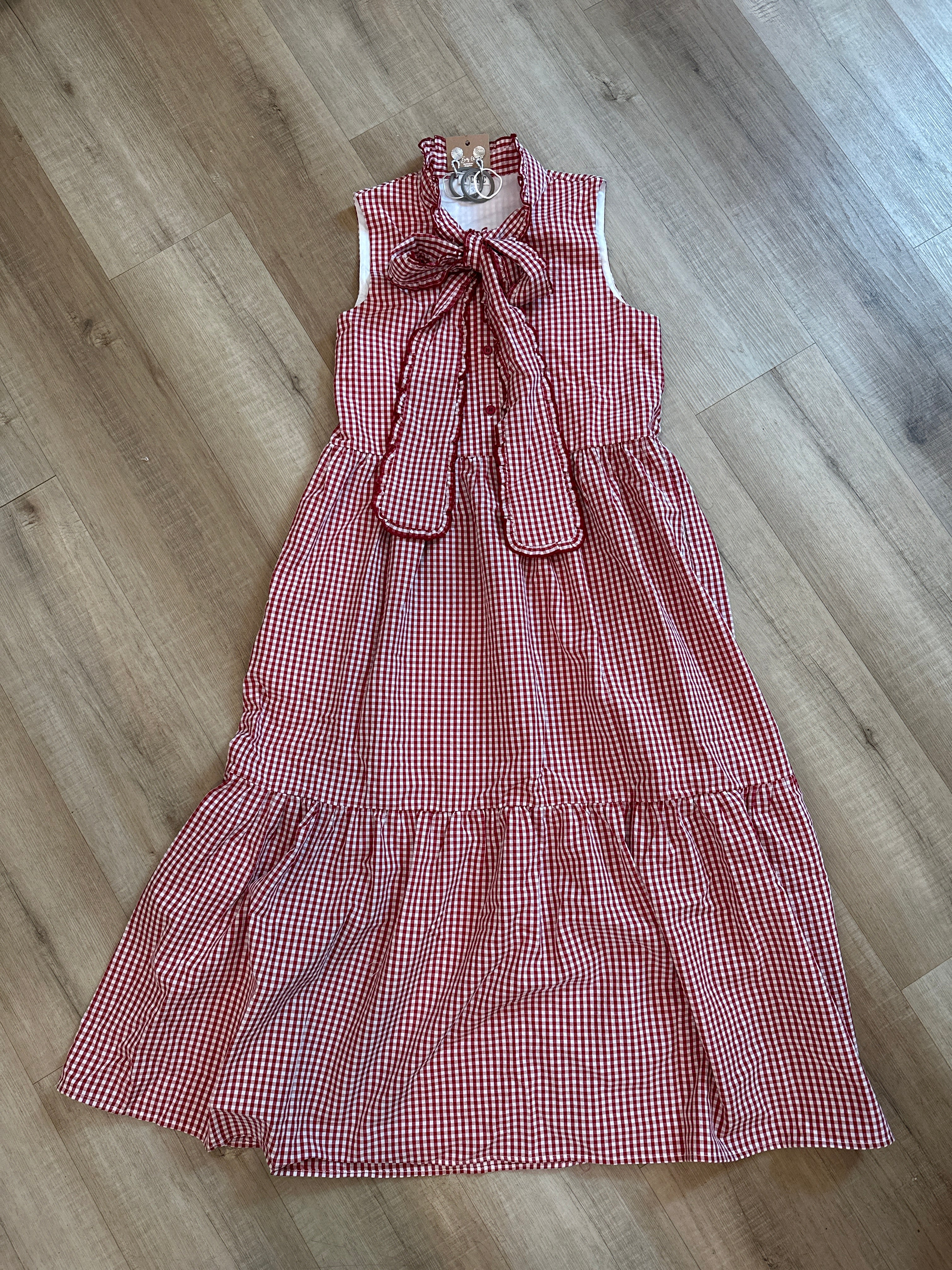 Cherry Gingham Field Midi Dress
