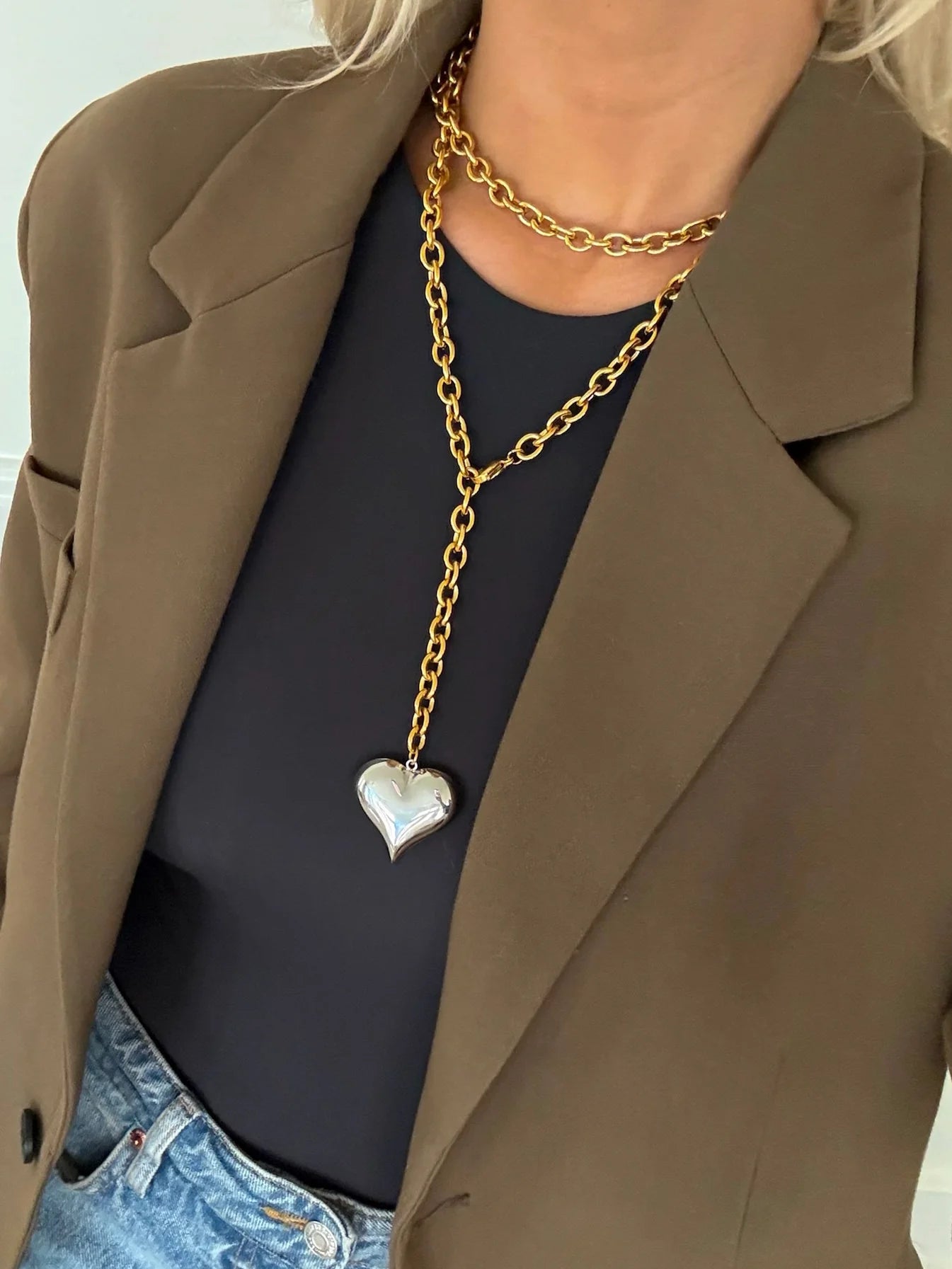 Chan Sutt Pearls - Two Toned Heart Necklace