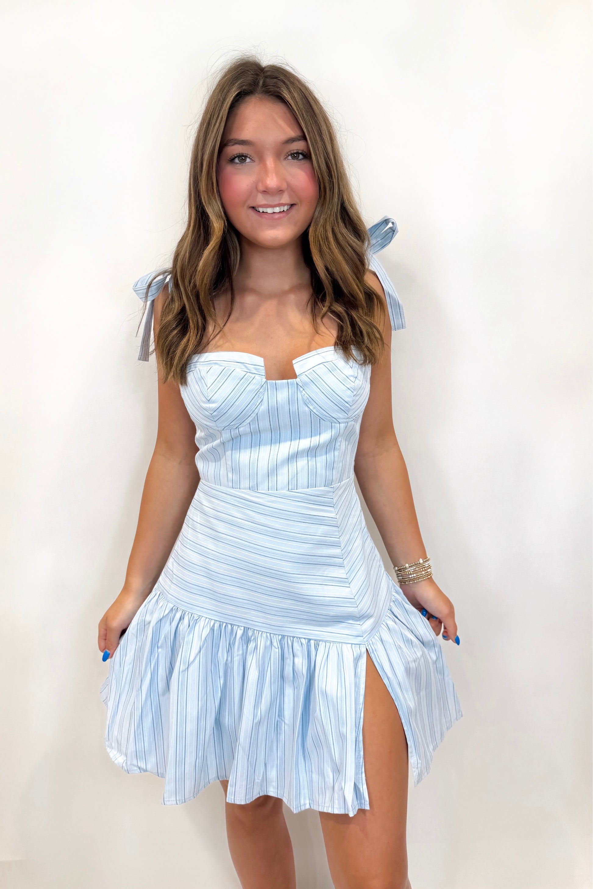 Layla Irregular Stripped Bustier Dress
