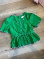 Button Up Piped Scallop Detail Top