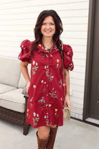 Burgundy Blossom Button-Up Dress