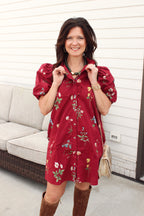 Burgundy Blossom Button-Up Dress