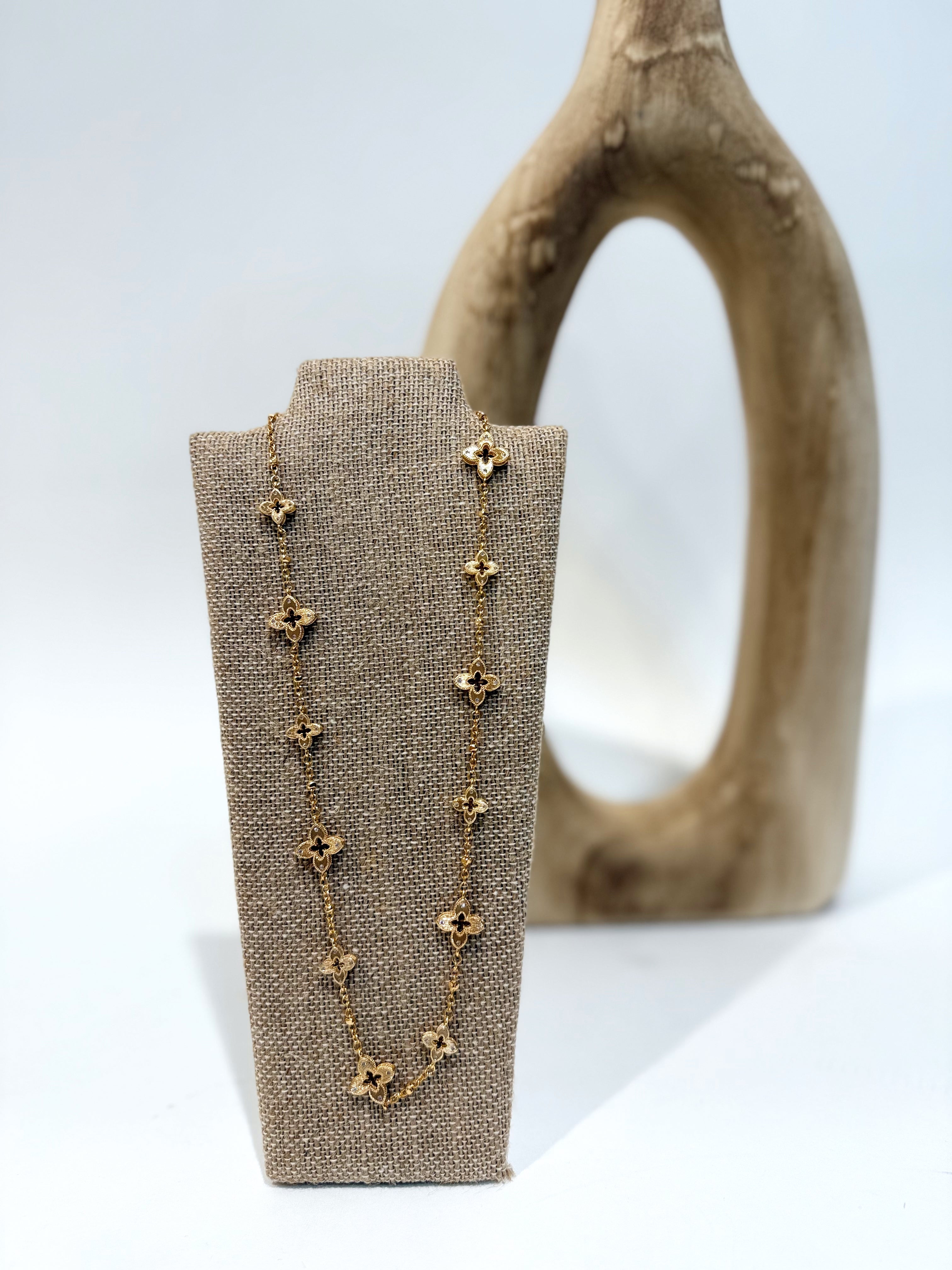 Caroline Hill - Elaina Open Textured Clover Necklace Worn Gold
