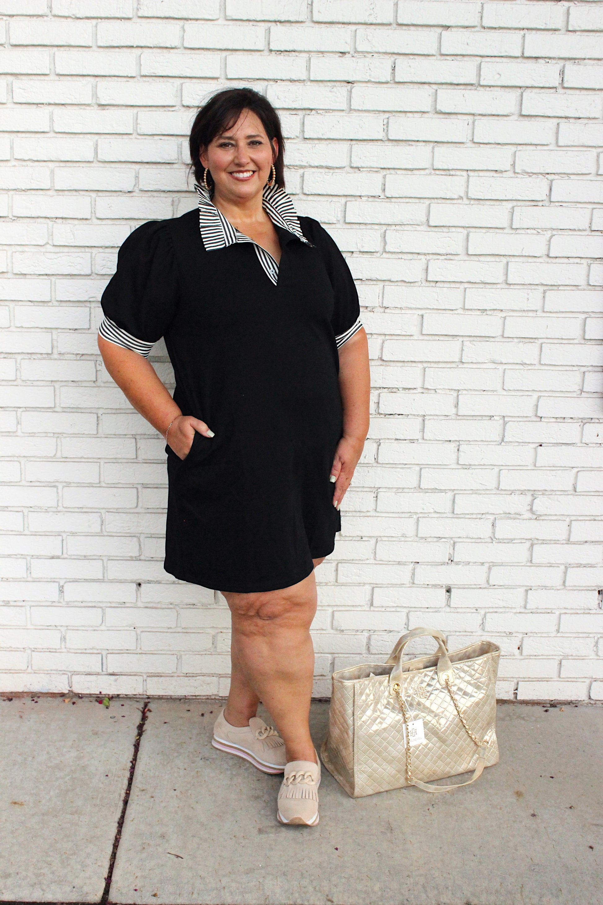 Striped in Black Plus Dress