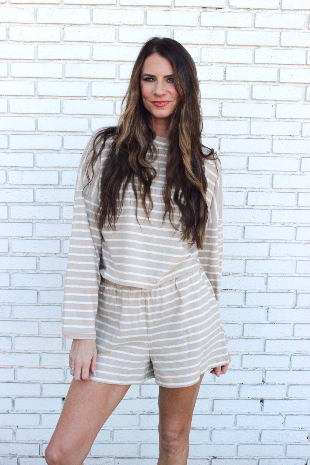 Toffee Stripe Shorts Set