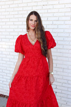 Cherry Kiss Jacquard Maxi Tiered Dress