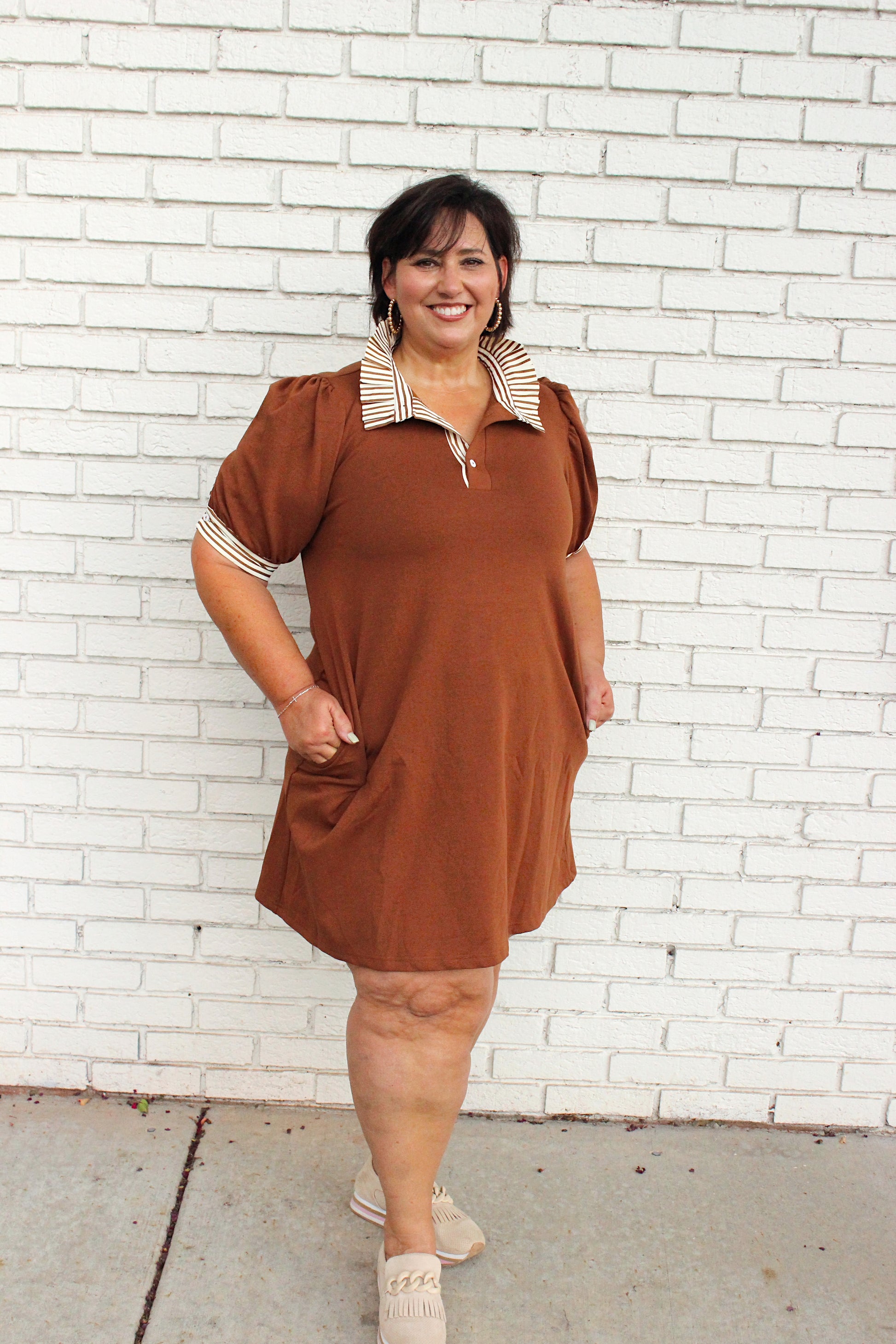 Striped in Brown Plus Dress