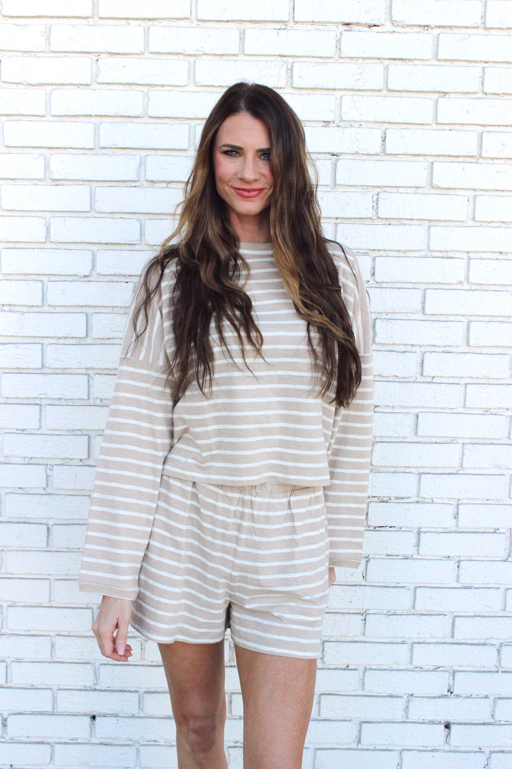Toffee Stripe Shorts Set