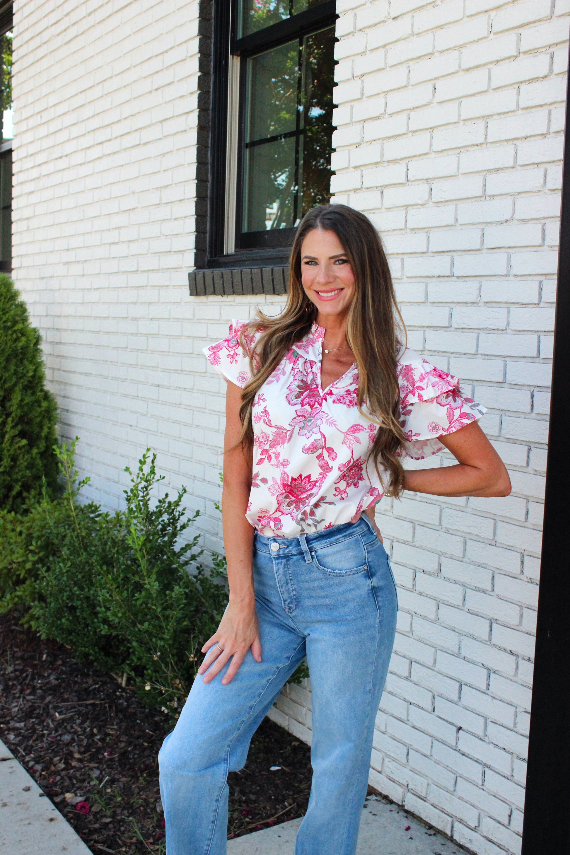 Floral Ruffle Sleeve Top