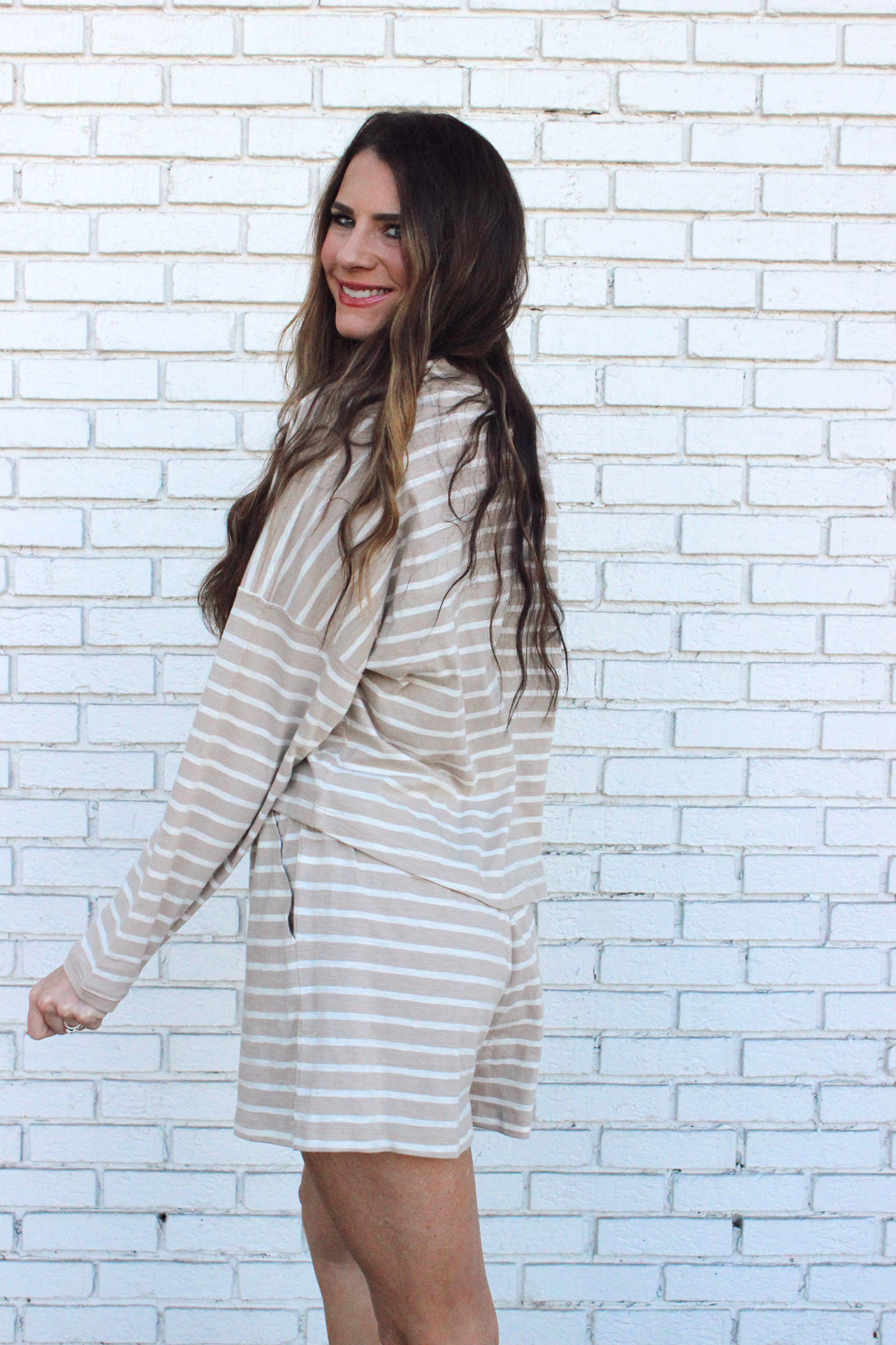 Toffee Stripe Shorts Set