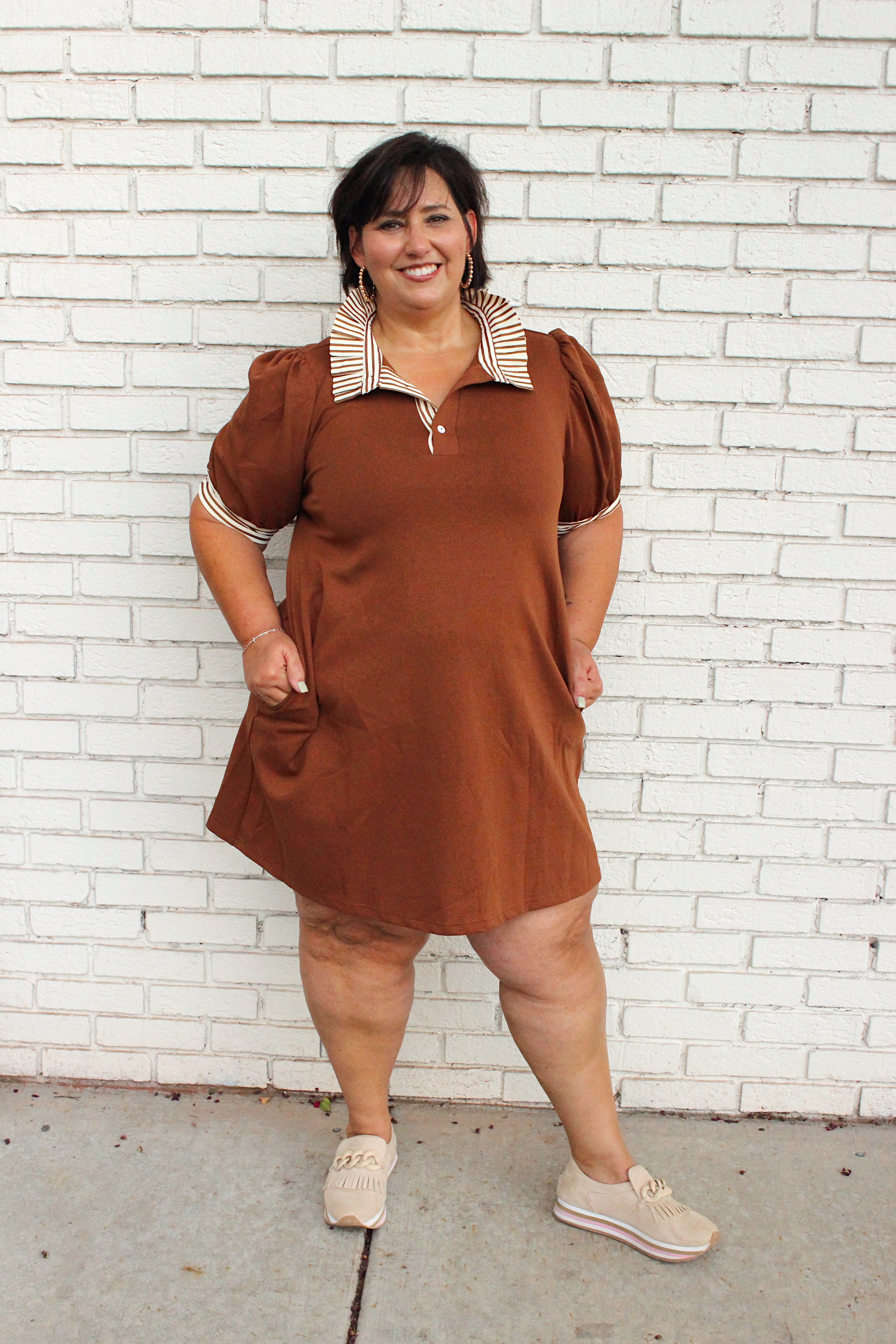 Striped in Brown Plus Dress