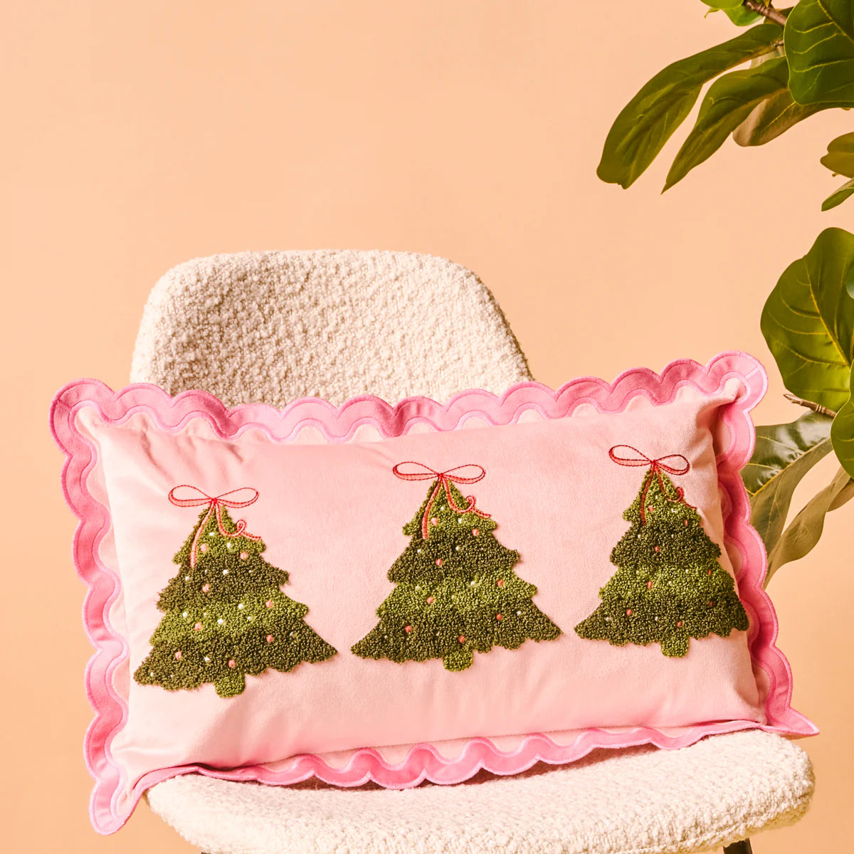 Scalloped Throw Pillow - Twinkling Trees