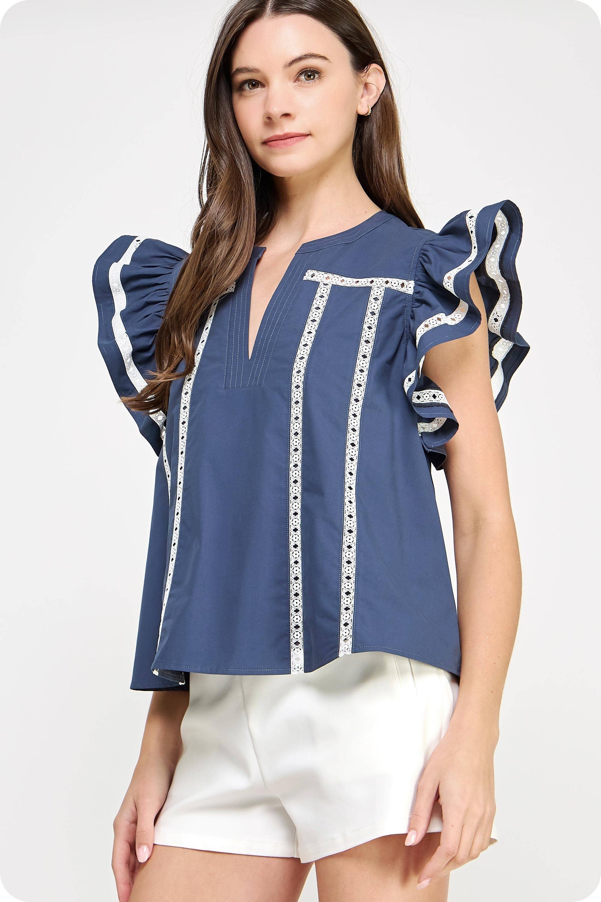 Lace Trim Flutter Top