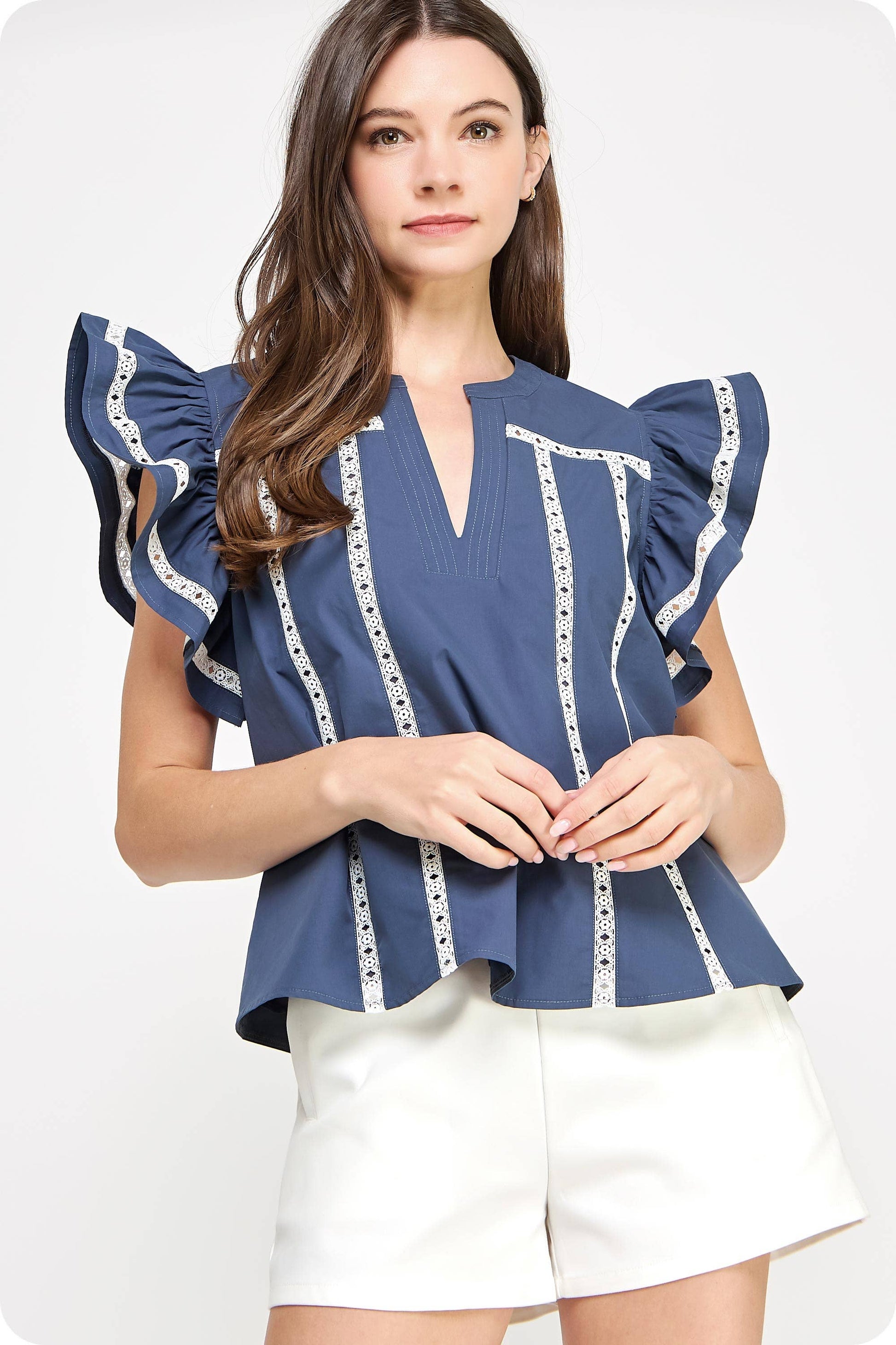 Lace Trim Flutter Top