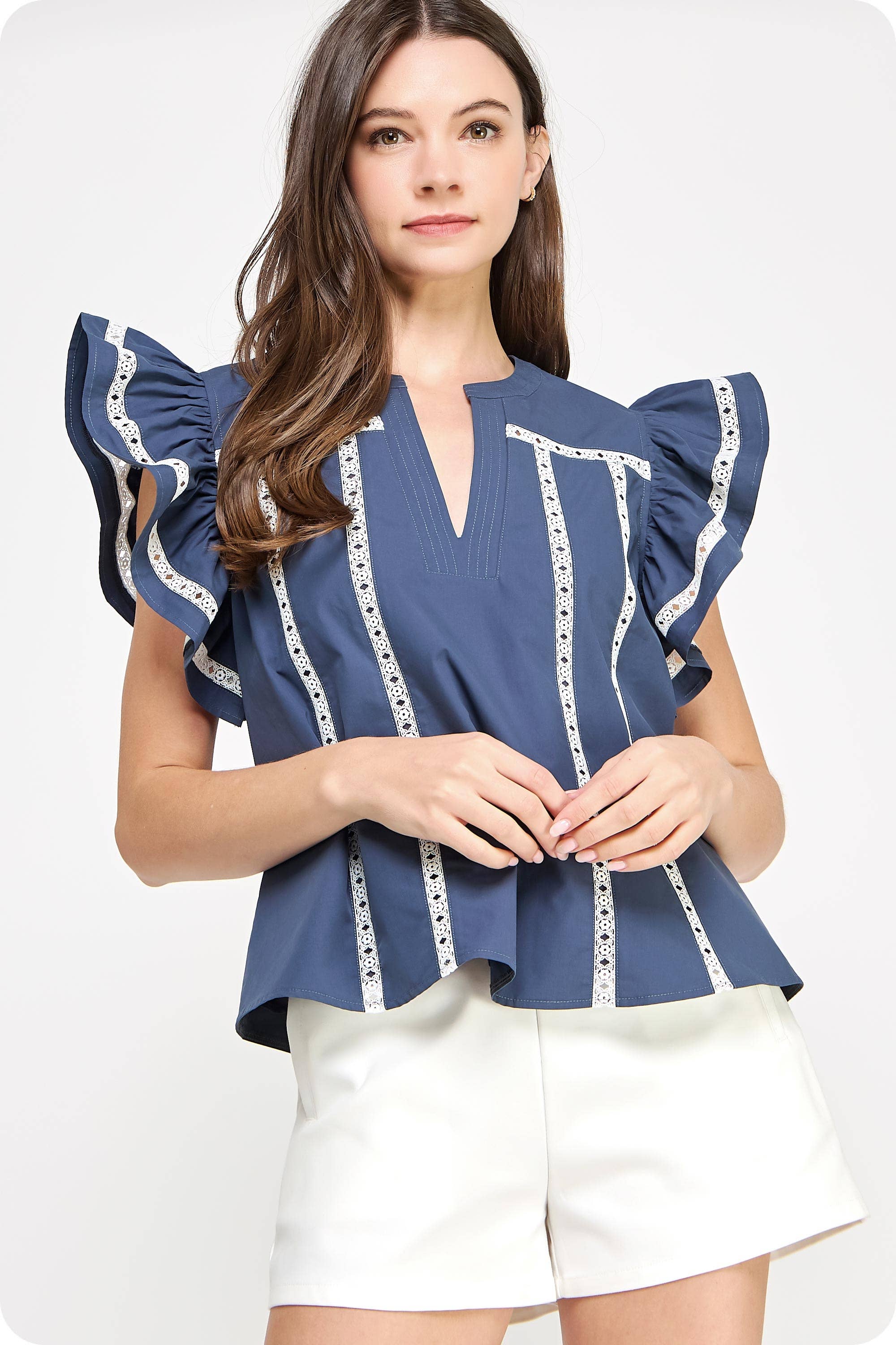 Lace Trim Flutter Top