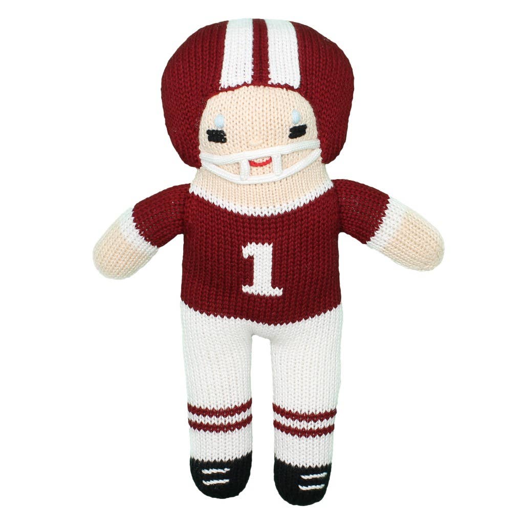 Petit Ami & Zubels - Football Player Knit Dolls: Red/White / 7" Rattle