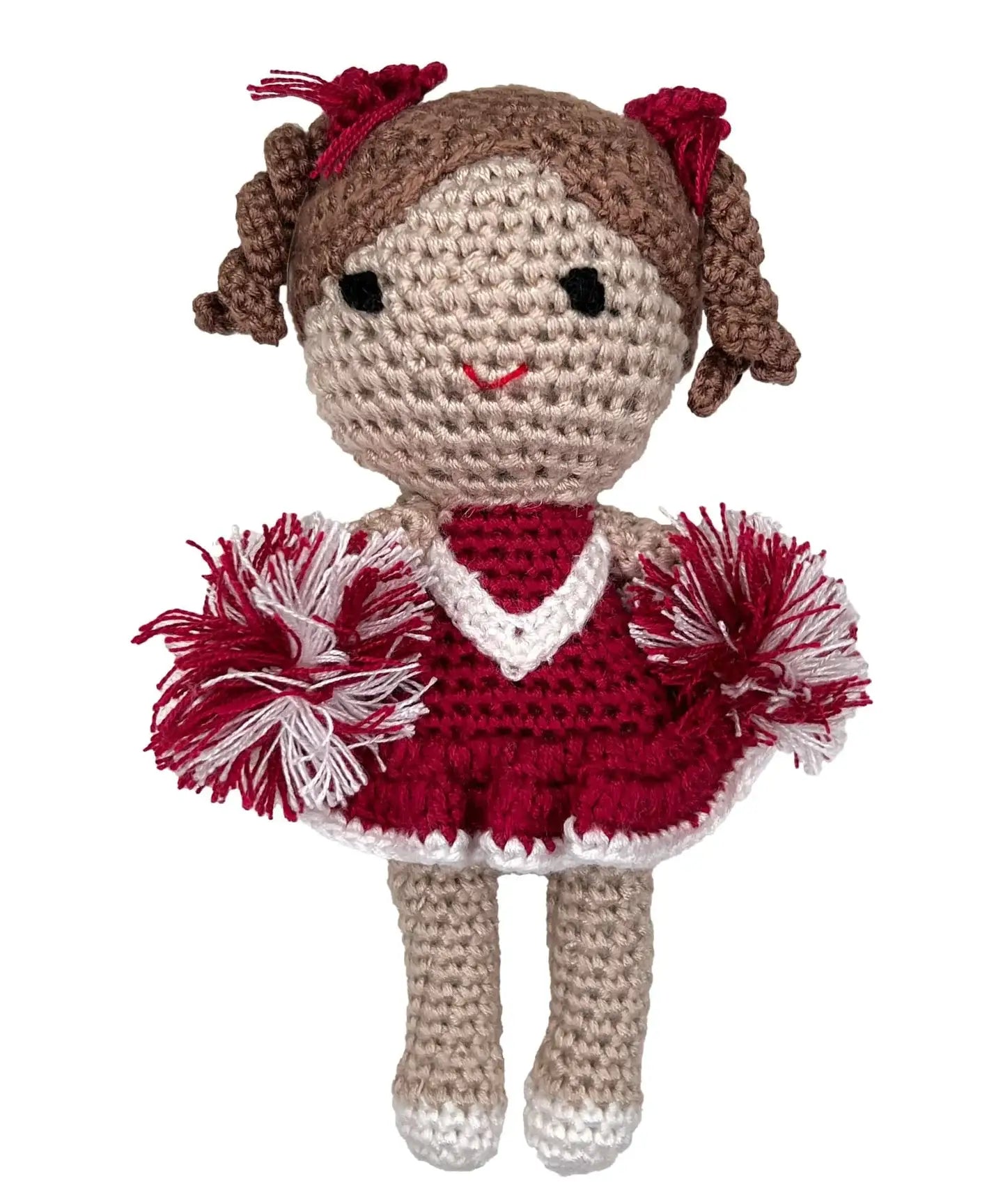 Petit Ami & Zubels - Cheerleader Bamboo Crochet Rattles in Multiple Colors: Red/White / 5" Rattle