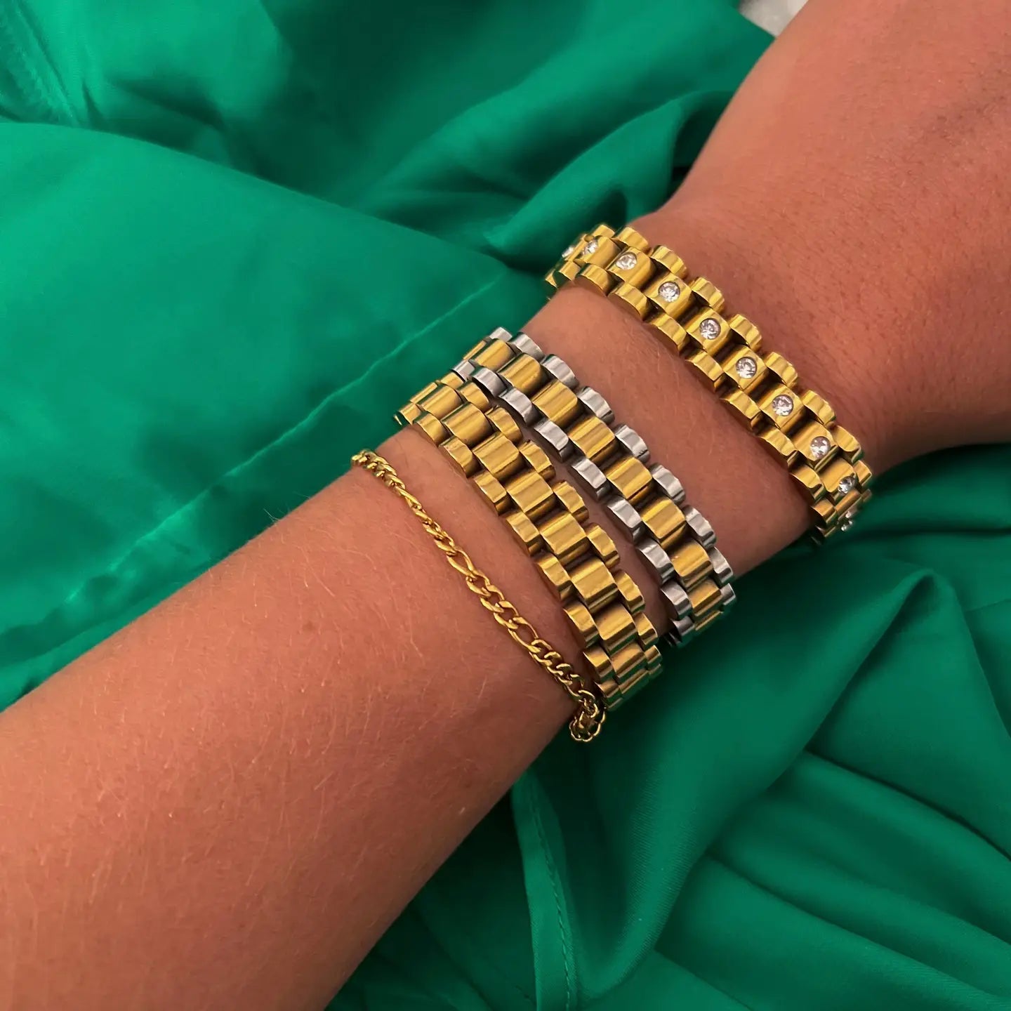 Chan Sutt Pearls - Two Toned Chain Watch Band Bracelet