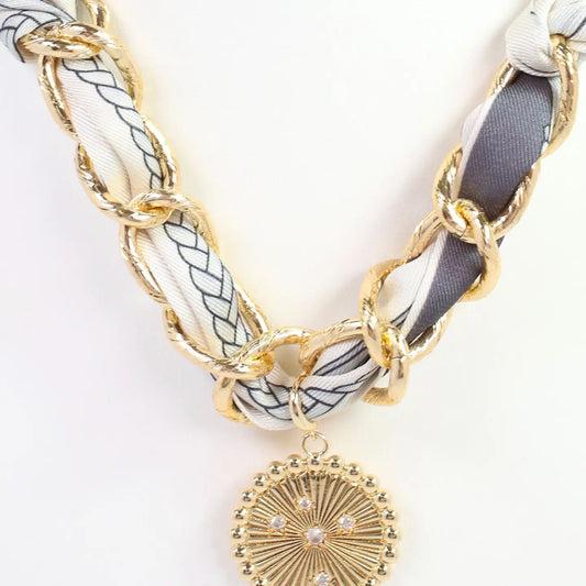 Caroline Hill - Sarah Scarf Charm Necklace Steel Gray