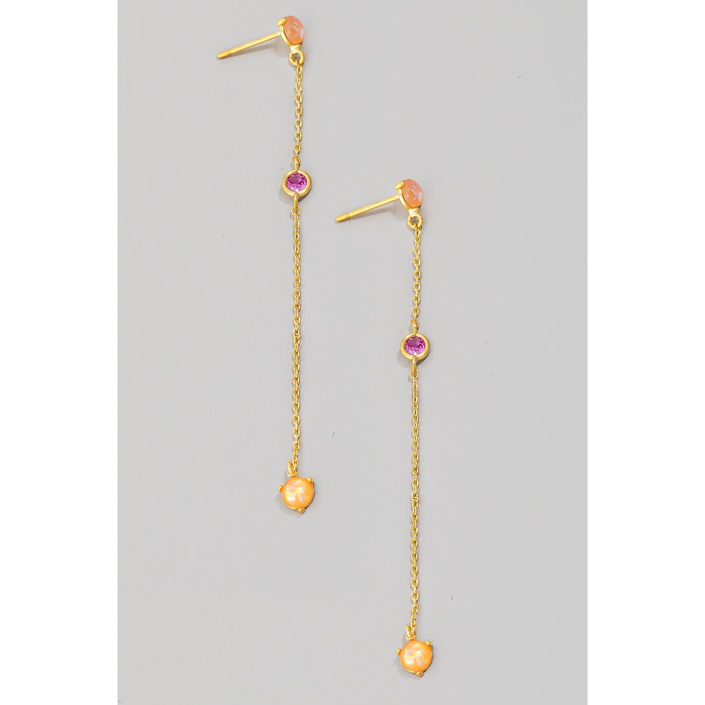 Opal and Rhinestone Chain Dangle Earrings