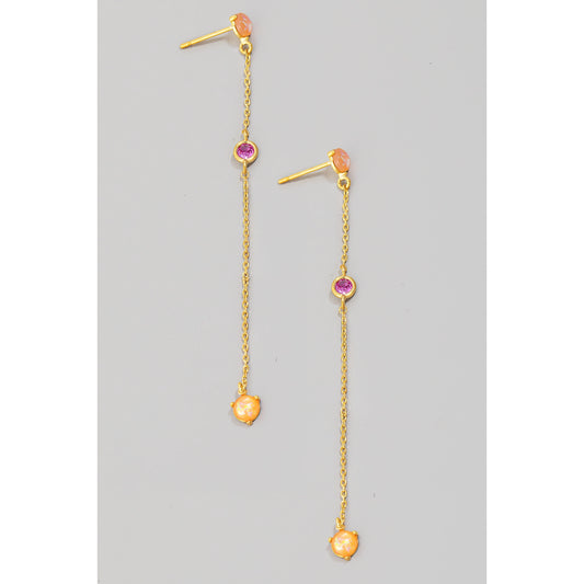 Opal and Rhinestone Chain Dangle Earrings