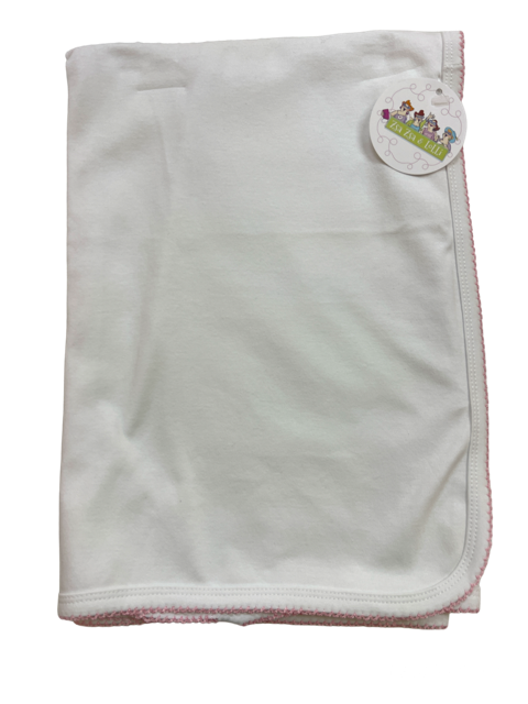 Zsa Zsa & LoLLi - Receiving Blanket (Picot Trim) Baby Gift, Embroidery, Mono: Pink