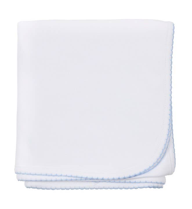 Zsa Zsa & LoLLi - Receiving Blanket (Picot Trim) Baby Gift, Embroidery, Mono: Blue