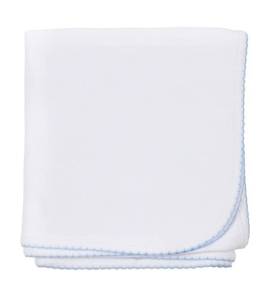 Zsa Zsa & LoLLi - Receiving Blanket (Picot Trim) Baby Gift, Embroidery, Mono: Blue
