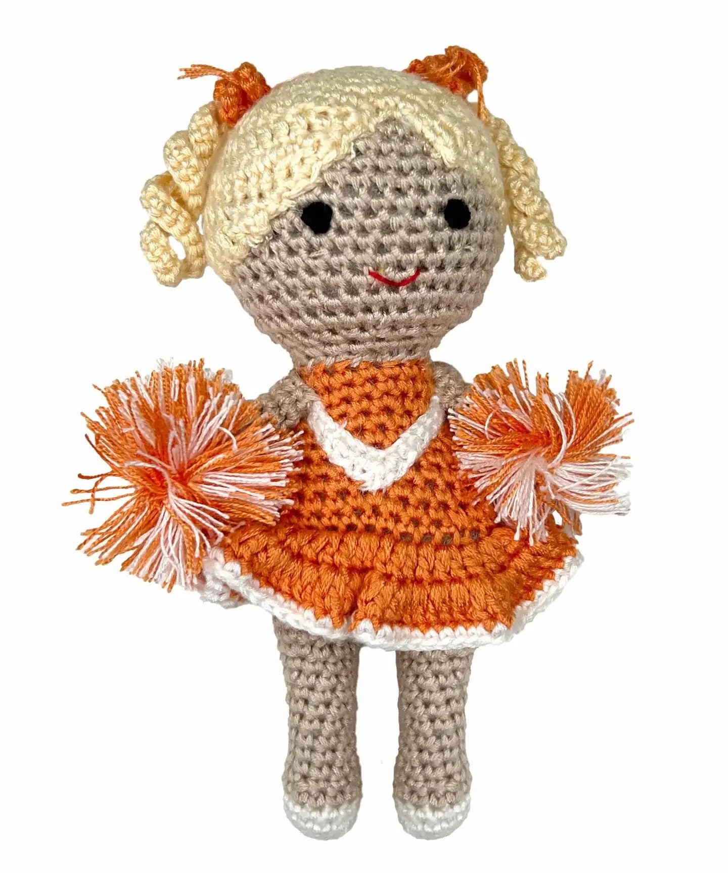 Petit Ami & Zubels - Cheerleader Bamboo Crochet Rattles in Multiple Colors: Red/White / 5" Rattle