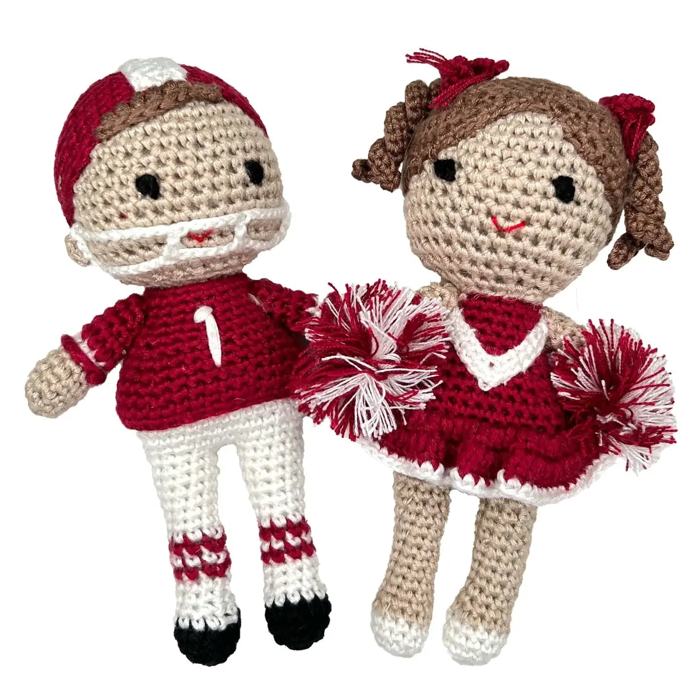 Petit Ami & Zubels - Cheerleader Bamboo Crochet Rattles in Multiple Colors: Red/White / 5" Rattle