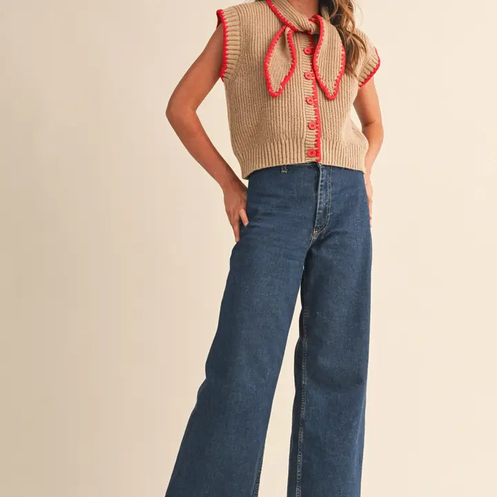 Cherry Cola Tie Neck Sweater Vest