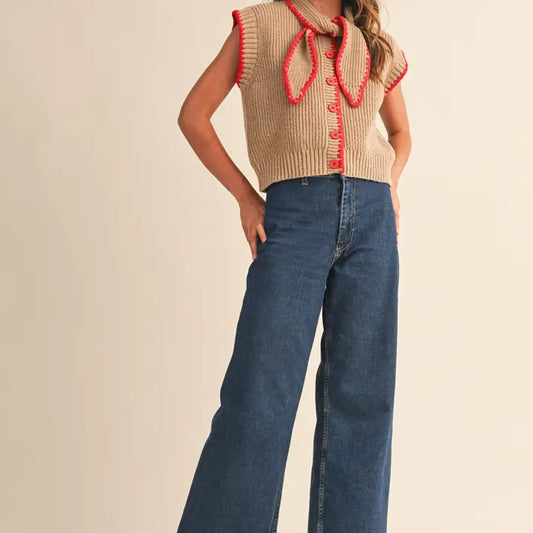Cherry Cola Tie Neck Sweater Vest