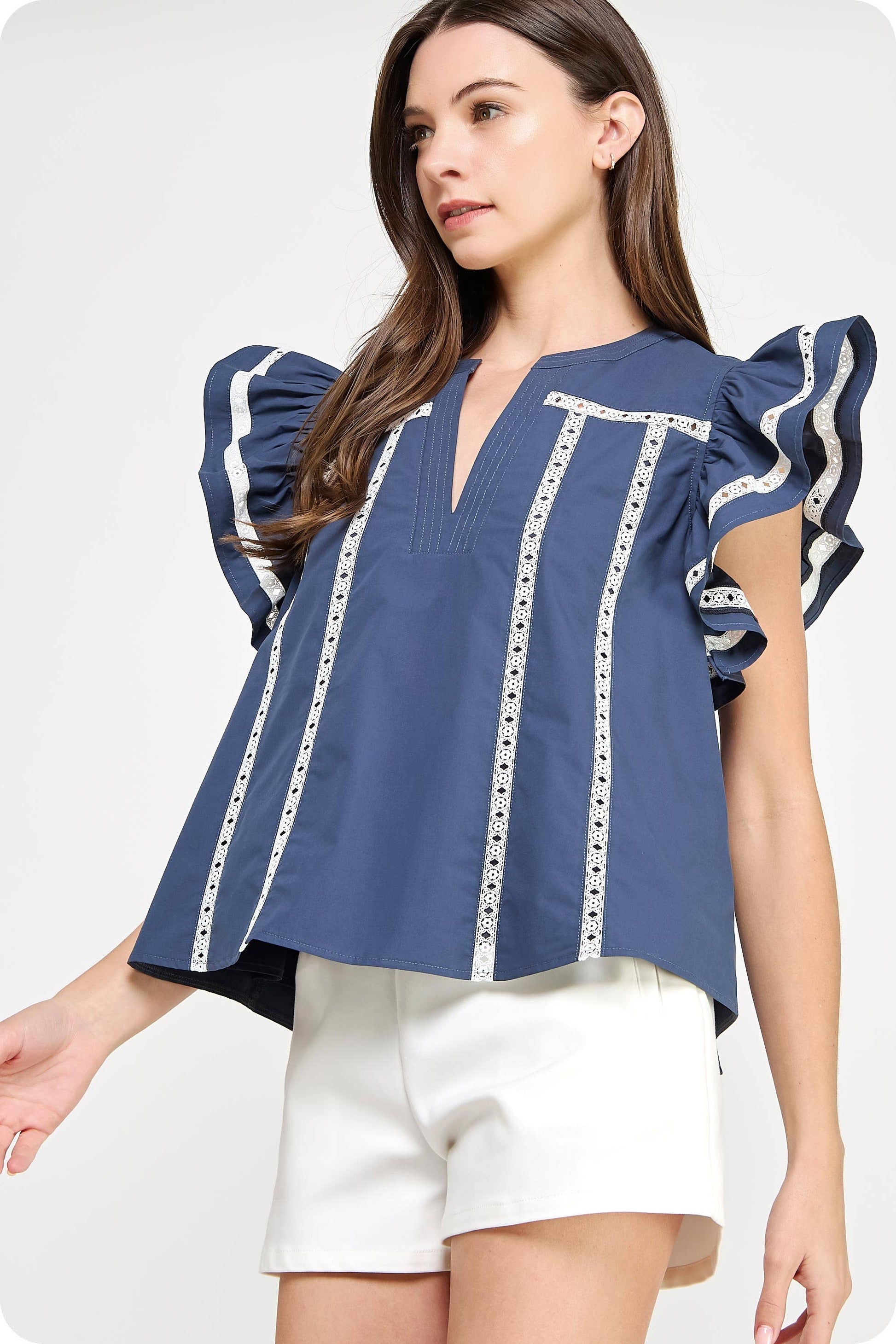 Lace Trim Flutter Top