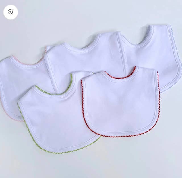 Zsa Zsa & LoLLi - Bib (Picot Trim) Newborn, Baby Gift, Embroidery, Monogram: Red Trim