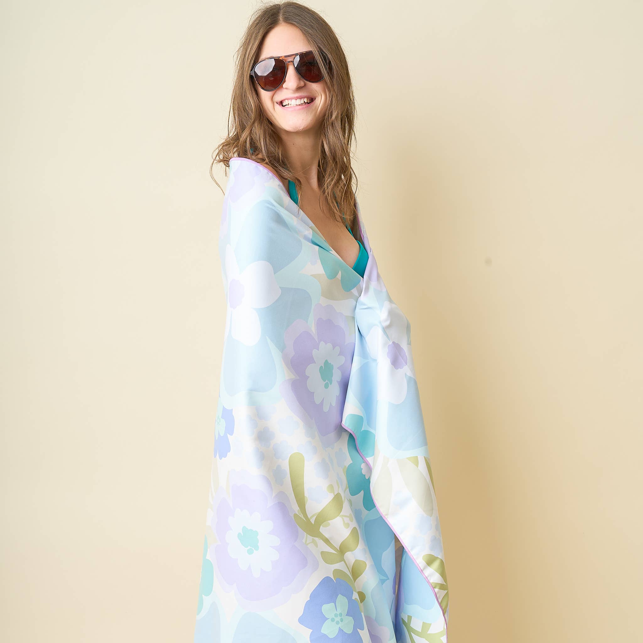 The Darling Effect - XL Quick-Dry Beach Towel-Beyond Blooms Blue Green