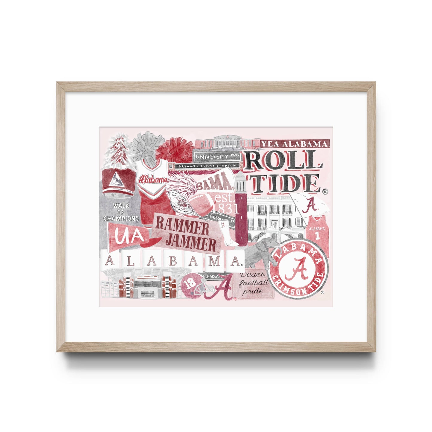 Gracefully Made Art - The University of Alabama Collage Print, Collegiate: 5x7