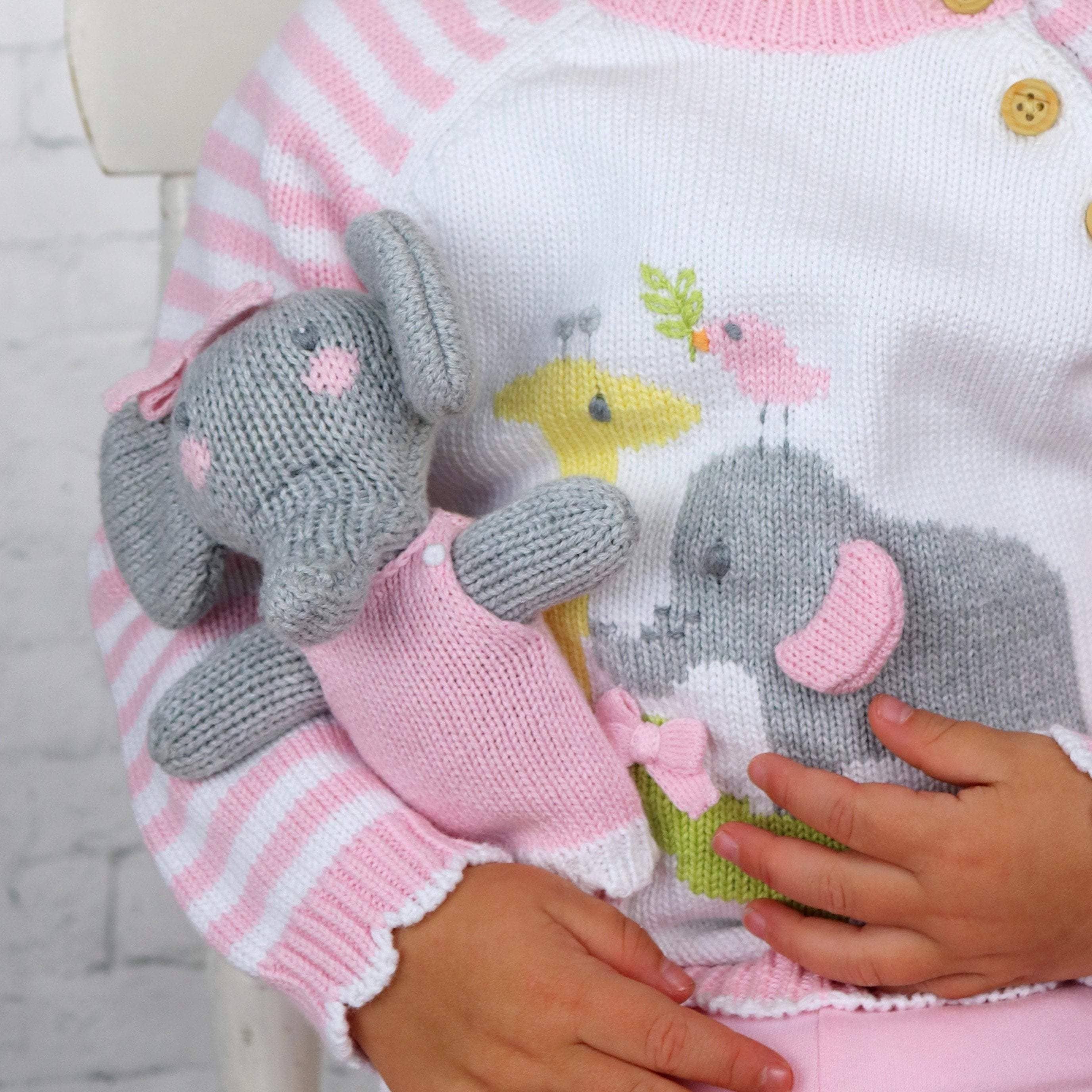 Petit Ami & Zubels - Edna the Elephant Hand-Knit Rattle: 7" Rattle