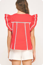 Lace Trim Flutter Top