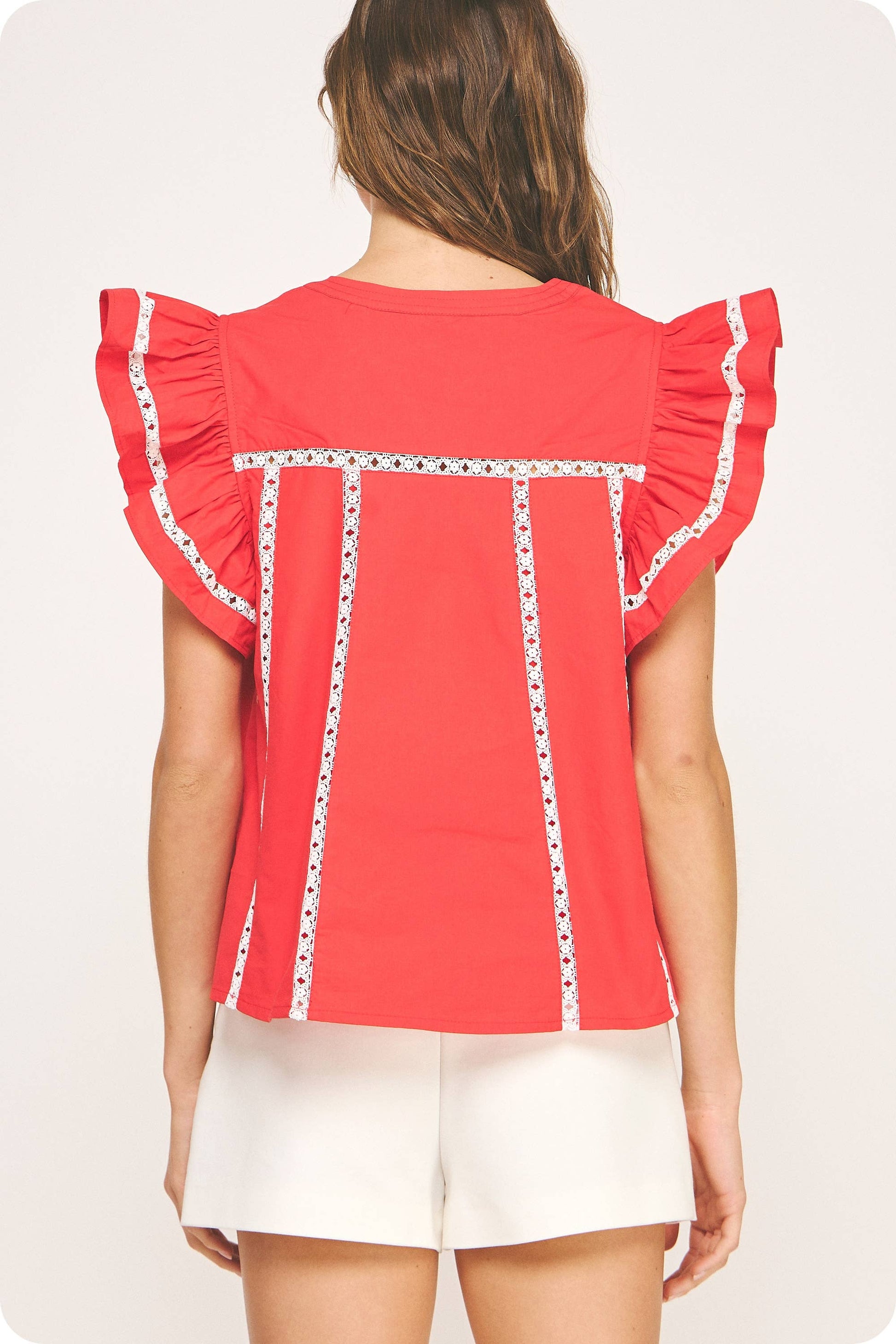 Lace Trim Flutter Top