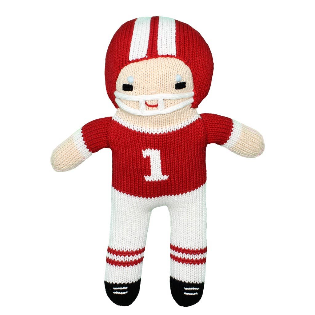 Petit Ami & Zubels - Football Player Knit Dolls: Red/White / 7" Rattle