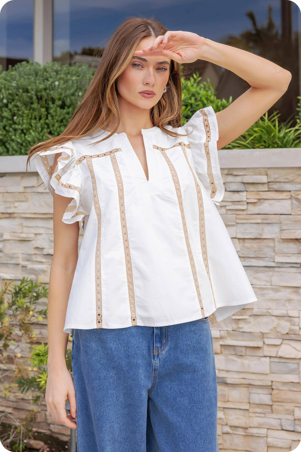 Lace Trim Flutter Top