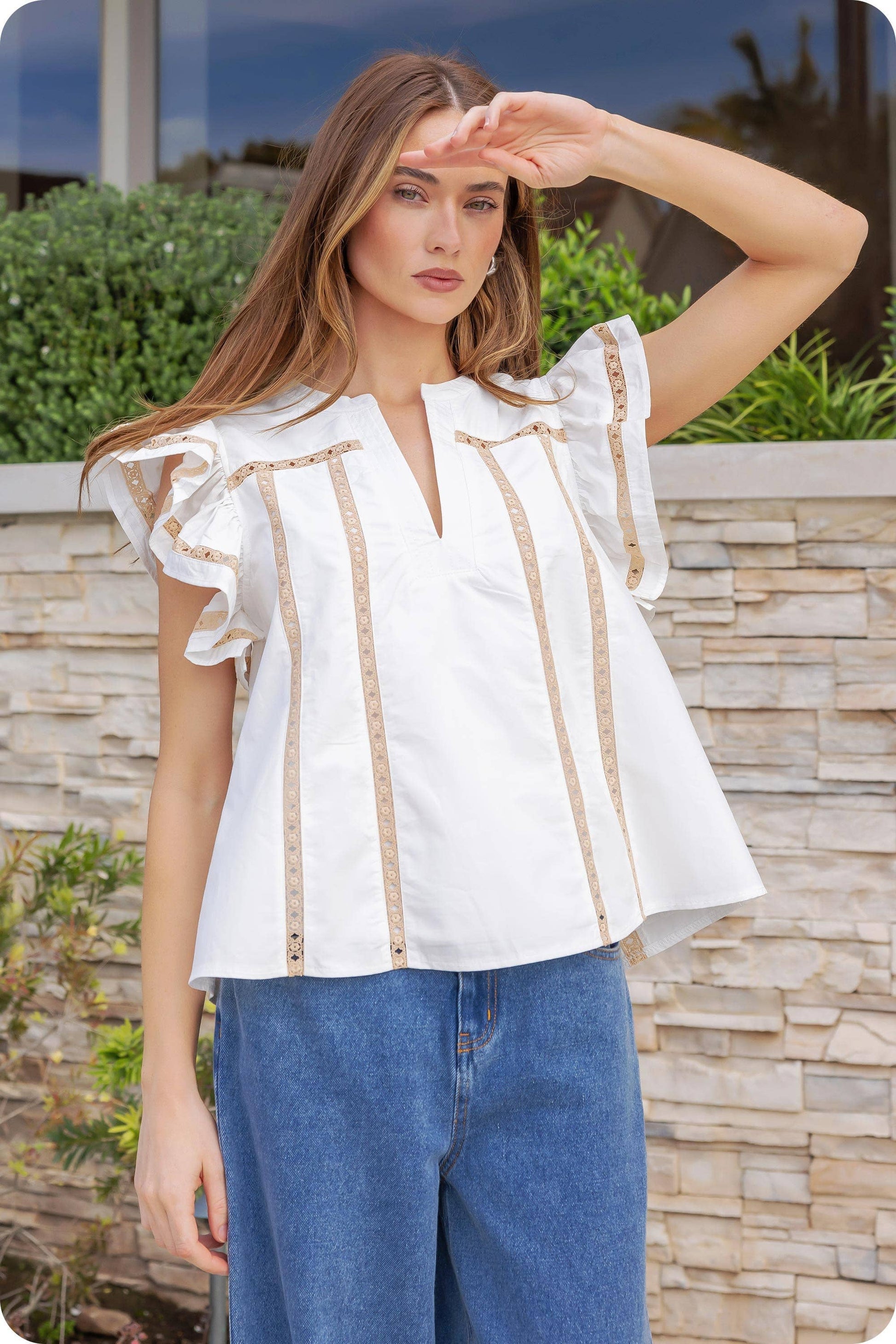 Lace Trim Flutter Top